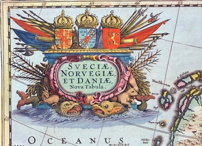 Cartucho de un mapa de Suecia, Noruega y Dinamarca, 1631 de Henricus Hondius II