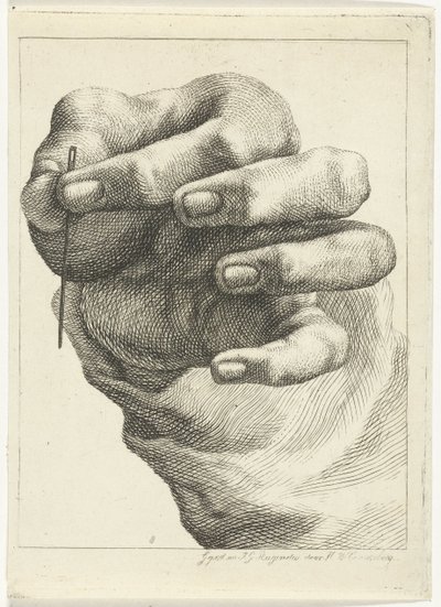 Estudio de una mano con una aguja entre el pulgar y el índice de Henricus Wilhelmus Couwenberg