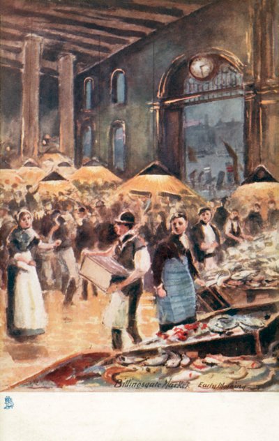 Old London: Billingsgate Market, temprano por la mañana (litografía en color) de Henrie Pitcher