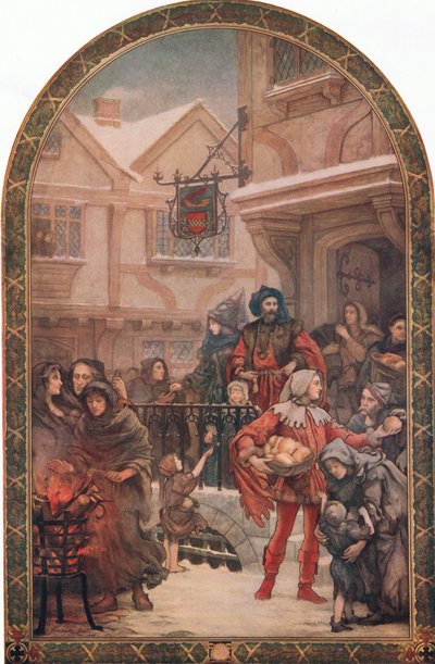 Sir Richard Whittington (1358-1423) distribuyendo caridad, ilustración de 