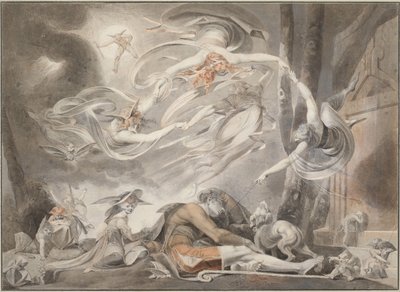 El sueño del pastor, c.1786 (lápiz, tiza roja y aguada gris) de Johann Heinrich Füssli