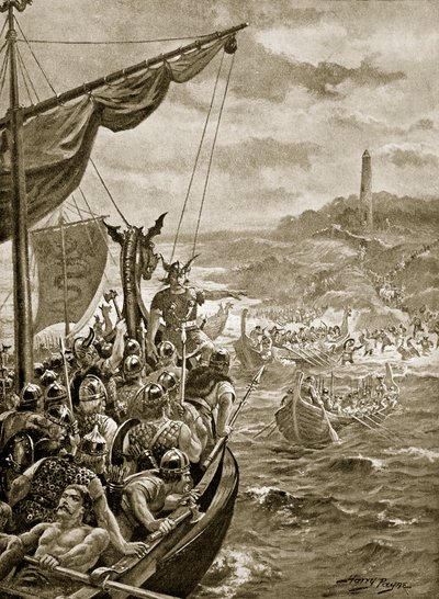Un ataque de los daneses en Irlanda, ilustración de 