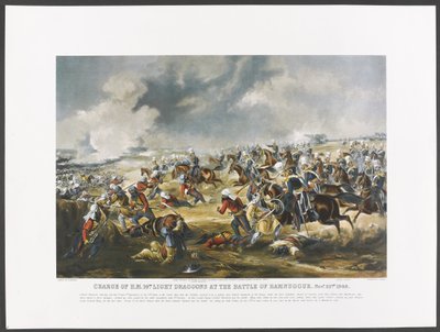 Carga de los Dragones Ligeros N.º 14 de S.M. en la Batalla de Ramnuggur, 22 de noviembre de 1848 de Henry (after) Martens