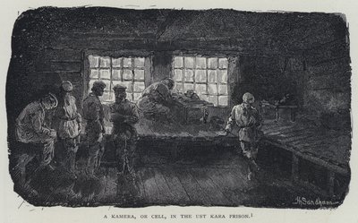 Una Kamera, o Celda, en la Prisión de Ust Kara (litografía) de Henry (after) Sandham