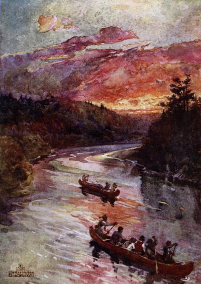 Canoas en un río norteamericano (litografia en color) de Henry (after) Sandham