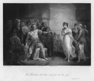 Sansón y Dalila, Jueces XVI, 21 (grabado) de Henry (after) Singleton