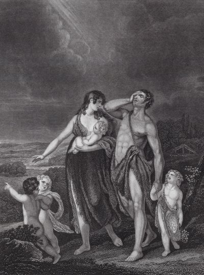 La partida de Caín, Génesis, cap. 4, v. 16 (grabado) de Henry (after) Singleton