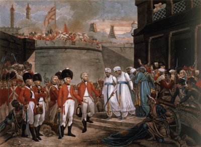 La entrega de dos hijos de Tippoo Sahib (1749-1799) como rehenes en reparación por la guerra contra Gran Bretaña de Henry (after) Singleton