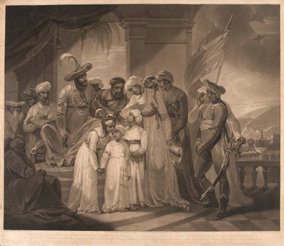 Tippoo Sultaun entregando a Gullumalli el Vakeel sus dos hijos de Henry (after) Singleton