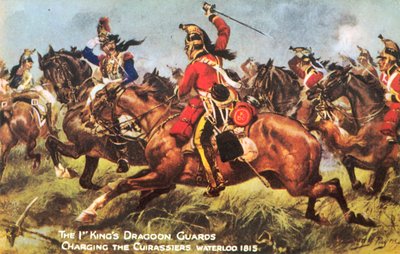 Los Dragones del Rey, cargando contra los Coraceros, Waterloo 1815 de Henry A. Payne
