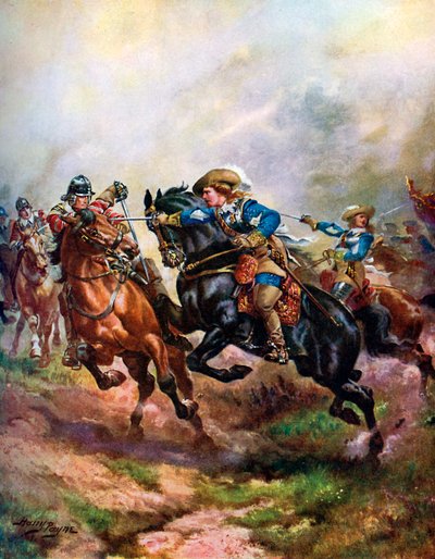 La caballería del príncipe Rupert cargando en Edgehill en 1642 de Henry A Payne
