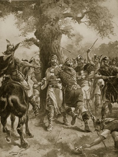 San Edmundo Asesinado por los Daneses, 870 d.C., ilustración de 
