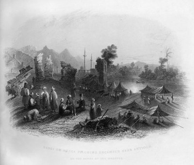 Peregrinos de Hadgi Mecca acampados cerca de Antioquía, en las orillas del Orontes, Turquía, 1841 de Henry Adlard