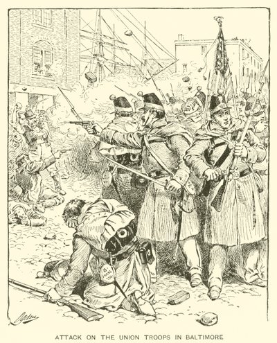 Ataque a las tropas de la Unión en Baltimore de Henry Alexander (after) Ogden