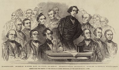 Boceto de la reunión de la Asociación de Salud de las Ciudades, en las Salas de Hanover Square de Henry Anelay
