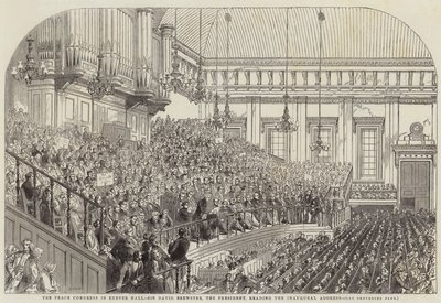 El Congreso de Paz en Exeter Hall, Sir David Brewster, el Presidente, leyendo el Discurso Inaugural de Henry Anelay