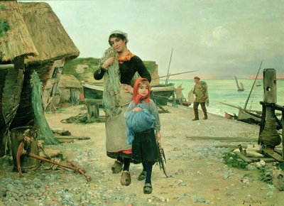 Pescadores regresando con sus redes, Etretat de Henry Bacon