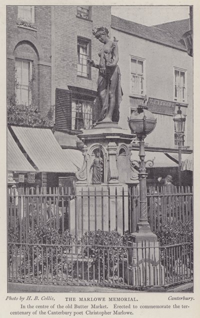 Memorial al dramaturgo y poeta Christopher Marlowe, Buttermarket, Canterbury, Kent de Henry Beauchamp Collis