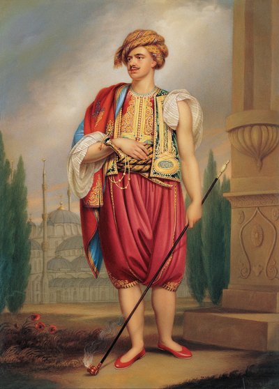 Retrato de Thomas Hope 1769-1831 en traje turco después de William Beechey, principios del siglo XIX de Henry Bone