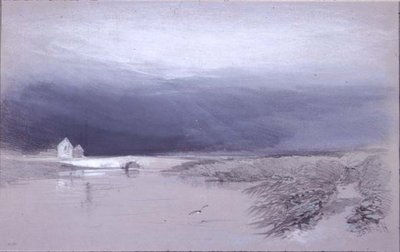 Paisaje con río y puente: se acerca la lluvia de Henry Bright
