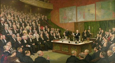Una charla vespertina de viernes en la Royal Institution; Sir James Dewar sobre el hidrógeno líquido, 1904 de Henry Brooks