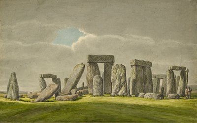 Stonehenge desde el sureste, mostrando piedras en estado ruinoso con 2 visitantes de Henry Browne