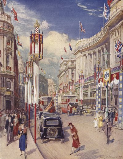 Regent Street mirando hacia Oxford Circus, Londres (litografía en color) de Henry Charles Brewer