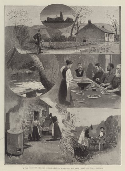 Una Colonia Comunista Libre en Inglaterra, Bocetos en Clousden Hill Farm, Forest Hall, Northumberland de Henry Charles Seppings Wright
