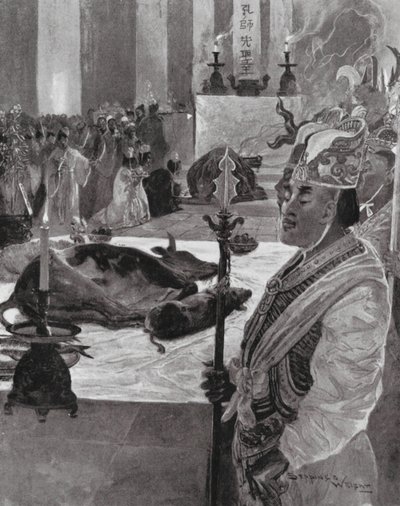 Sacrificio en un templo confuciano (litografía) de Henry Charles Seppings Wright