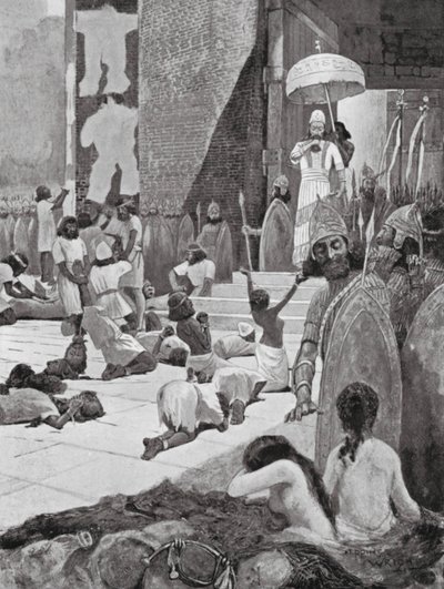 Ashur-nasir-pal y sus prisioneros de guerra (litografía) de Henry Charles Seppings Wright