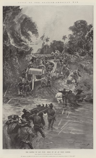 Final de la Guerra Hispanoamericana, la Batalla de San Juan, detenidos en una esquina fea de Henry Charles Seppings Wright