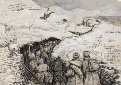 Galicia, tropas rusas en colinas cubiertas de nieve, 13 de marzo de 1916 de Henry Charles Seppings Wright