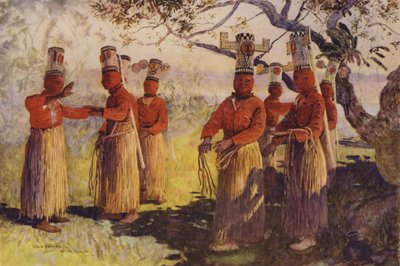 Bailarines enmascarados de Opaina, río Apaporis, Brasil de Henry Charles Seppings Wright