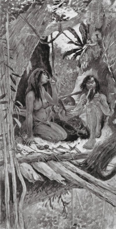 Habitantes chinos prehistóricos de los árboles (litografía) de Henry Charles Seppings Wright