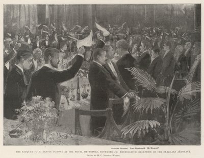 El banquete a M Santos Dumont en el Hotel Metropole, 25 de noviembre, recepción entusiasta del aeronauta brasileño de Henry Charles Seppings Wright