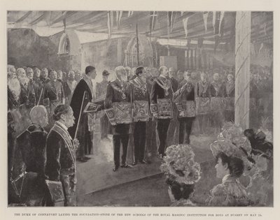 El Duque de Connaught colocando la primera piedra de las nuevas escuelas de la Institución Real Masónica para Niños en Bushey el 12 de mayo de Henry Charles Seppings Wright