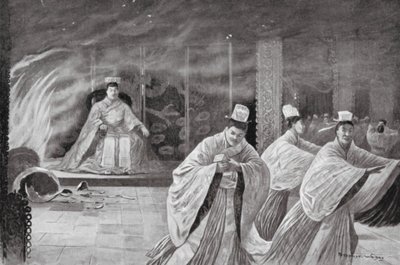 El Emperador se quema a lo bonzo en su Palacio (litografía) de Henry Charles Seppings Wright