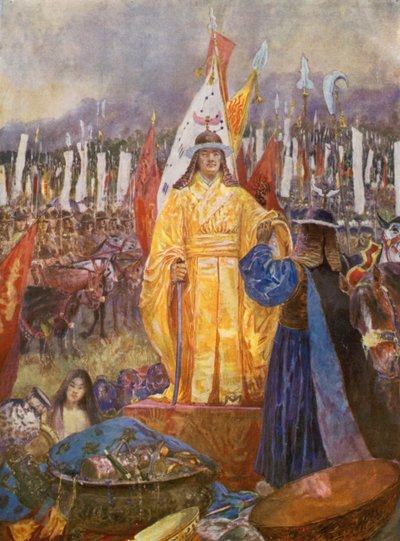El Gran Mariscal proclamado Emperador en el Campo de Batalla (litografía en color) de Henry Charles Seppings Wright