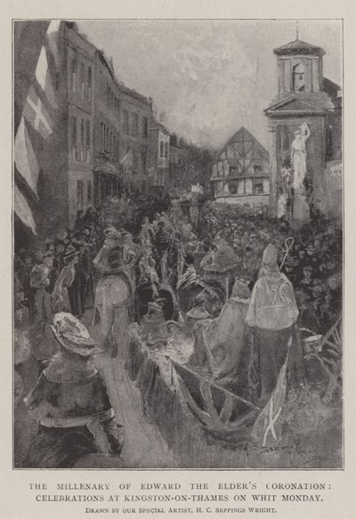 El milenario de la coronación de Eduardo el Viejo, celebraciones en Kingston-on-Thames el lunes de Pentecostés de Henry Charles Seppings Wright