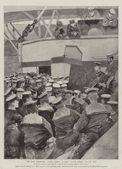 Las maniobras navales, el Capitán Barrow, del HMS Prince George, y su tripulación de Henry Charles Seppings Wright