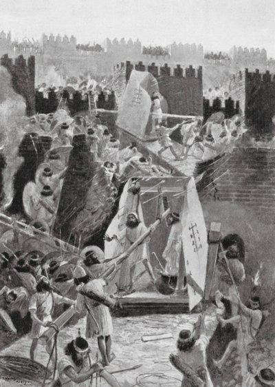 Los persas asaltan la ciudadela de Babilonia (litografía) de Henry Charles Seppings Wright