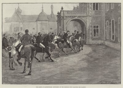 La Reina en Sandringham, caballeros de la caza de Norfolk saludando a Su Majestad de Henry Charles Seppings Wright