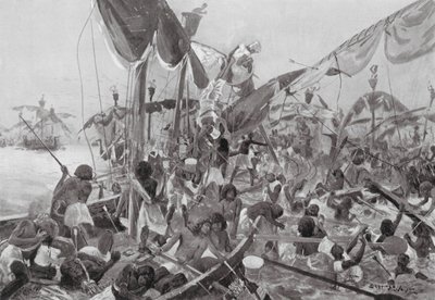 El combate marítimo de Pelusium (litografía) de Henry Charles Seppings Wright