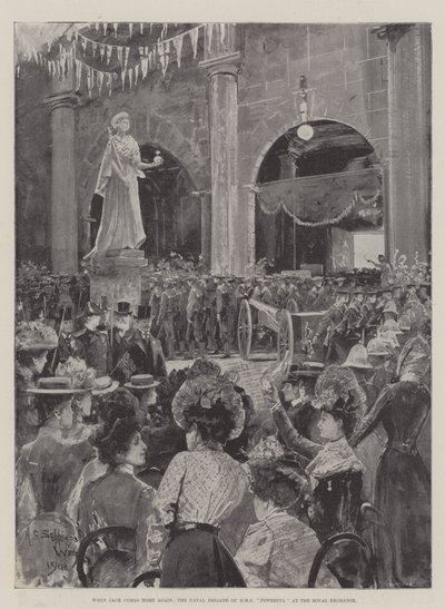 Cuando Jack vuelve a casa, la Brigada Naval del HMS Powerful en el Royal Exchange de Henry Charles Seppings Wright