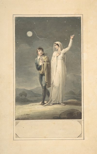 Paisaje Nocturno con Dos Figuras diseño para una ilustración de libro grabada de Henry Corbould
