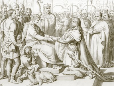Cómo Hereward llegó al rey (grabado) de Henry Courtney (after) Selous