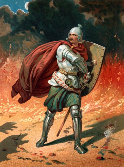 "Cristiano, el peregrino del título, en combate con Apollyon, el Destructor, el Ángel del Abismo" de Henry Courtney Selous
