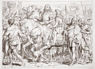 Cómo Hereward entra en la fortaleza consagrada de St. Bertin, ilustración de Hereward the Great de Charles Kingsley, pub. 1870 de Henry Courtney Selous