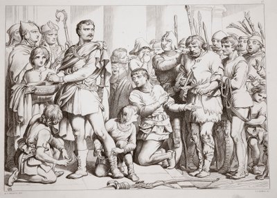 Cómo Hereward jugó al alfarero y engañó al rey, ilustración de Hereward el Grande por Charles Kingsley, pub. 1870 de Henry Courtney Selous