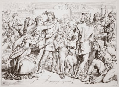 Cómo Hereward mató al oso, ilustración de Hereward the Great por Charles Kingsley de Henry Courtney Selous